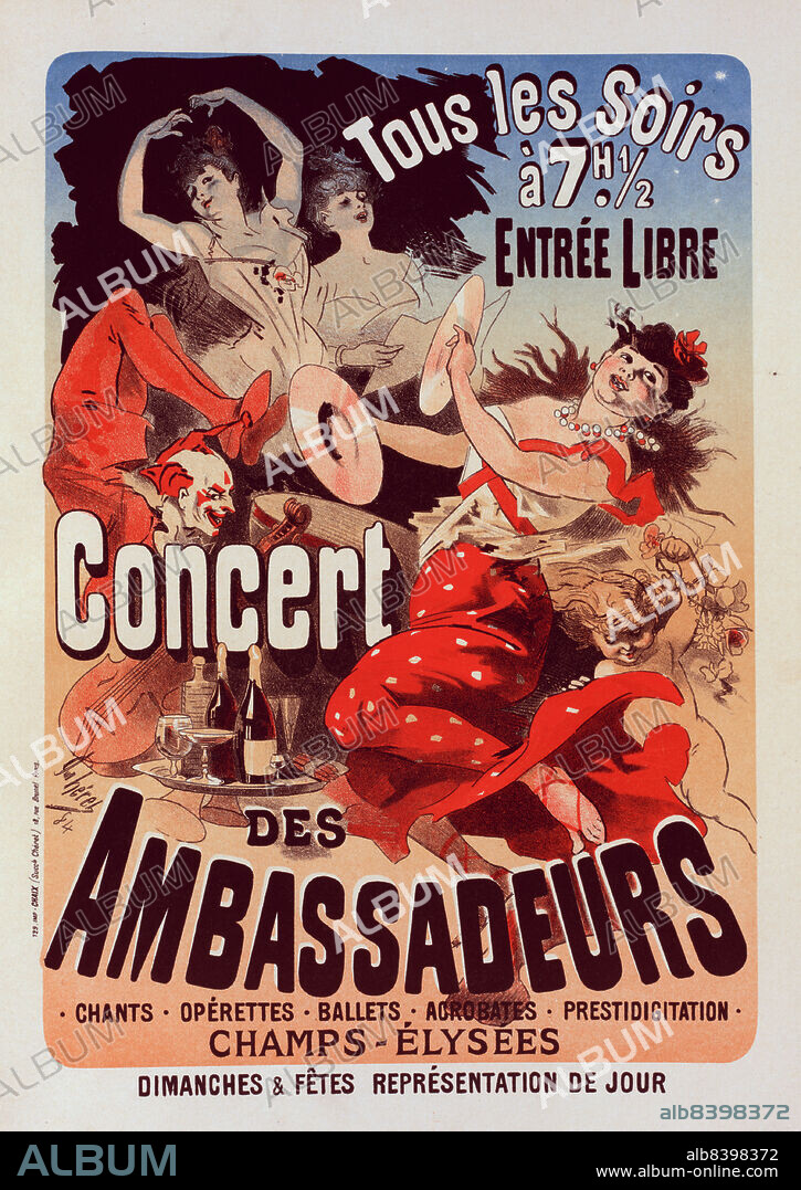 JULES CHéRET. Affiche pour le "Concert des Ambassadeurs"., c1899. [Publisher: Imprimerie Chaix; Place: Paris].