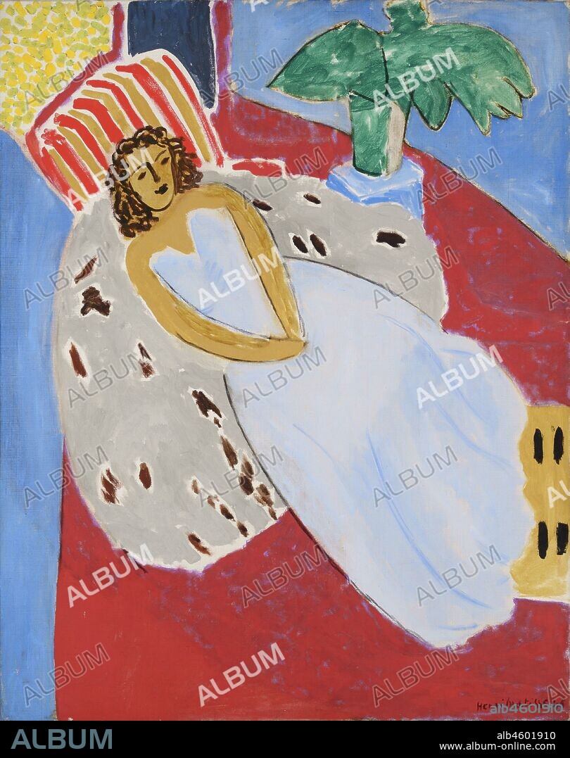 HENRI MATISSE. Jeune fille en blanc, fond rouge.