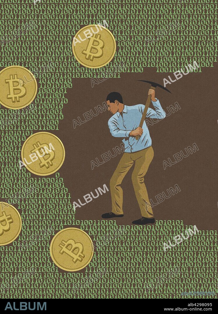 Man mining for bitcoins in computer code.