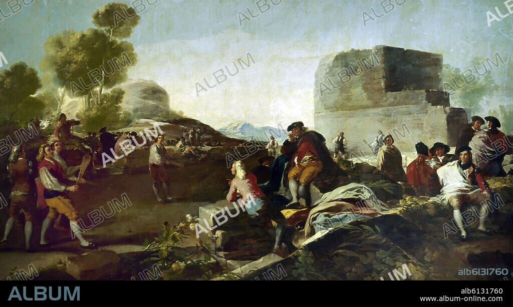 FRANCISCO DE GOYA. EL JUEGO DE LA PELOTA A PALA - 1779 - O/L - 261x470 - NP 784 - CARTON PARA TAPIZ.