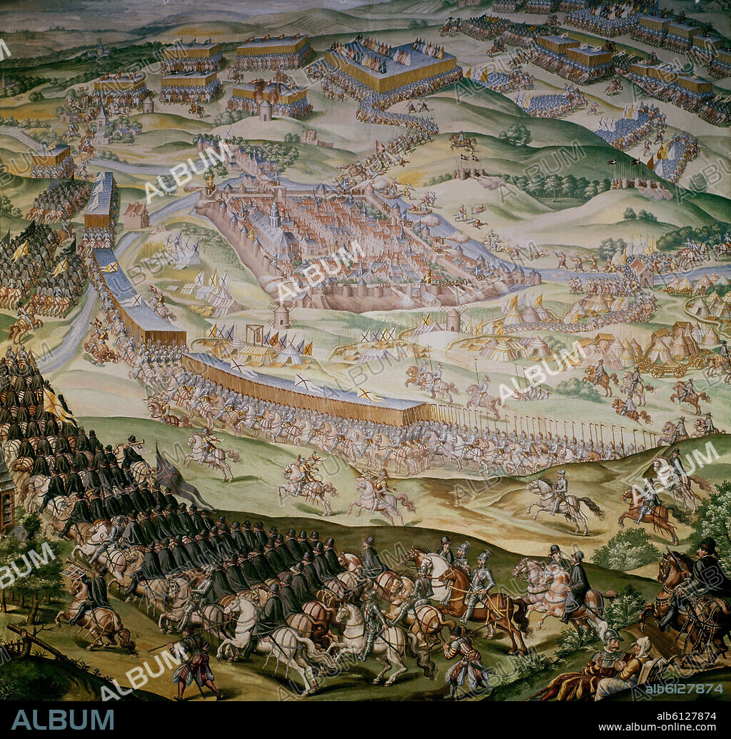 GRANELLO-TAVARON-CASTELLO Y CAMBIASSO. DETALLE - BATALLA DE SAN QUINTIN (1557) - PINTURA AL FRESCO 1585- SALA DE BATALLAS.