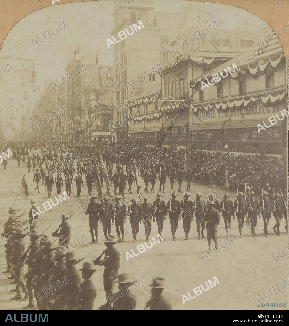 Tenth U.S. Cavalry. The Heroes of Santiago. Peace Jubilee, Phila., William H. Rau (American, 1855 - 1920), October 1898, Gelatin silver print.