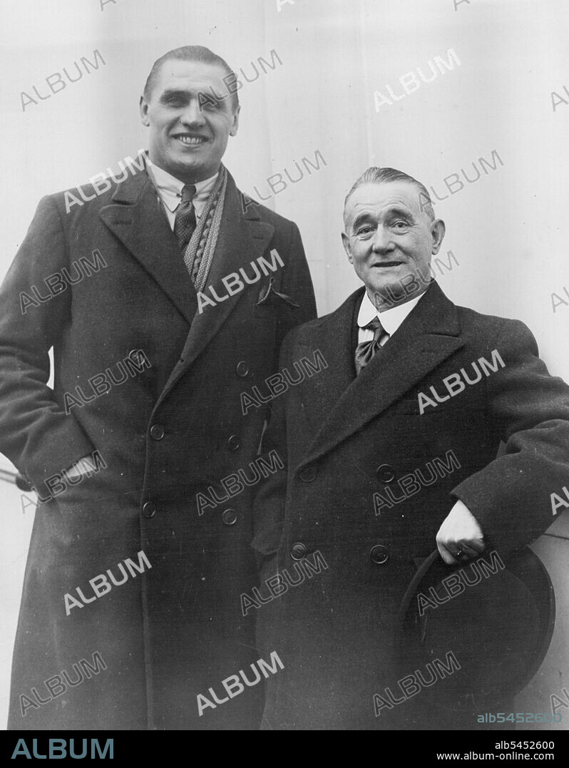 Phil Scott Arrives for Shakey Bout - Phil Scott, British heavyweight boxer, with his manager Charles Rose. Scott arrived at New York on the SS Homeric Jan. 23rd to prepare for his bout at Wiami, Fla. with Jack Sharkey, Boston Heavyweight, on Feb. 27th. March 01, 1930.