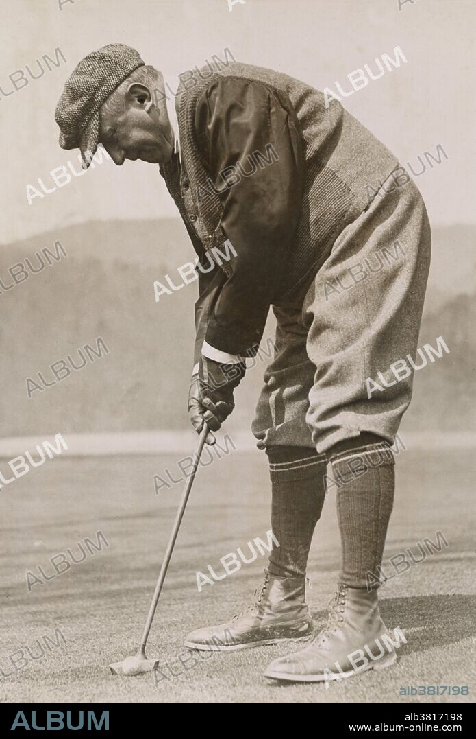 Entitled: "Charles M. Schwab putting on the links at the White Sulpher Springs golf course, West Virginia. Charles Michael Schwab (February 18, 1862 - September 18, 1939) was an American steel magnate. He began his career as an engineer in Andrew Carnegie's steelworks. In 1897 he became president of the Carnegie Steel Company. In 1901, he helped negotiate the secret sale of Carnegie Steel to a group of New York-based financiers led by J.P. Morgan. After the buyout, Schwab became the first president of the U.S. Steel Corporation, the company formed out of Carnegie's former holdings. He left USS in 1903 to run the Bethlehem Shipbuilding and Steel Company. Under his leadership it became the largest independent steel producer in the world. During the first years of WWI, Bethlehem Steel had a virtual monopoly in contracts to supply the Allies with certain kinds of munitions. Schwab circumvented American neutrality laws by funneling goods through Canada. Schwab became notorious for his expensive lifestyle including opulent parties, high-stakes gambling, and a string of extramarital affairs. The stock market crash of 1929 finished off what years of wanton spending had started. He died in 1939 at the age of 77. Underwood & Underwood, 1922.