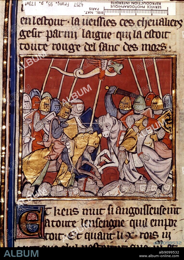 King Arthur on the horse of one of the rebels who claimed the throne.