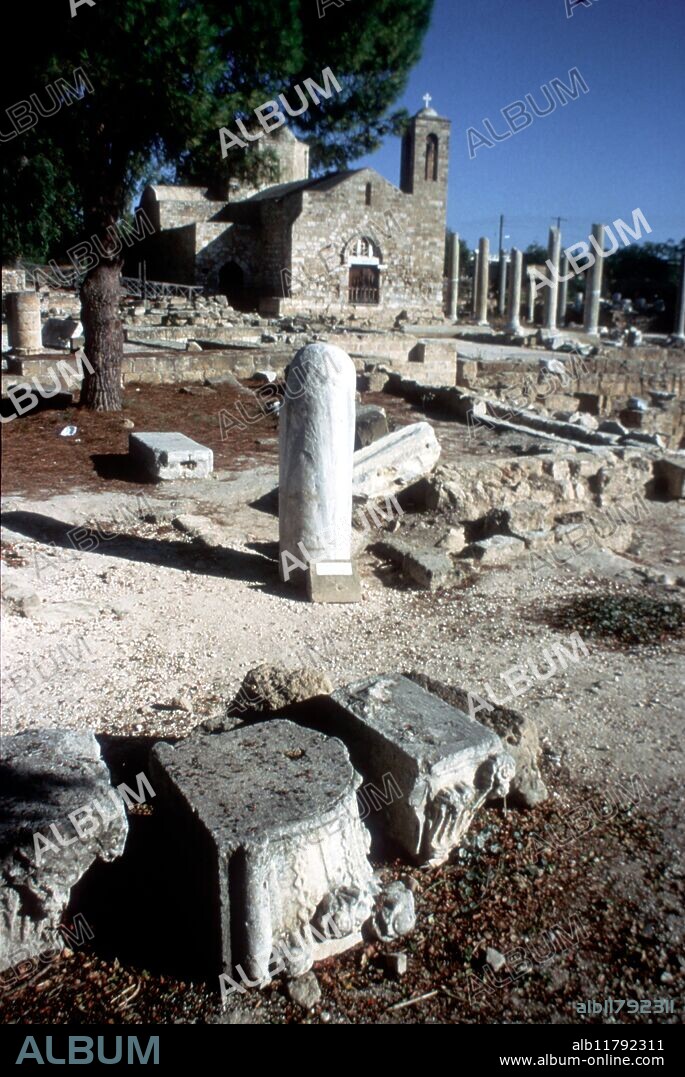 Paphos, Cyprus: Pillar of Paul. At Paphos are remains of largest early Christial basilica (4th century), where, according to tradition, the pillar is supposed to be where the apostle Paul was flogged at some time before the Roman Governor Sergius Paulus was converted to Christianity. Cyprus was one of the many place Paul visited in his quest to convert people to Christianity. ©TopFoto / Fortean.