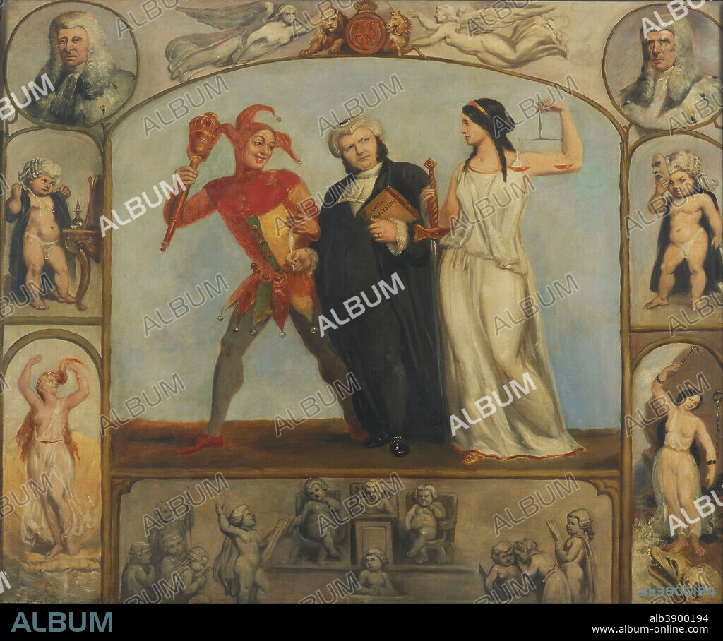 ARCHIBALD S. HENNING. Painting; oil on canvas - Portrait of Renton Nicholson with Allegorical Scenes and Figures. Date/Period: 1841 - 1861. Paintings, Prints and Drawings. Oil; canvas.