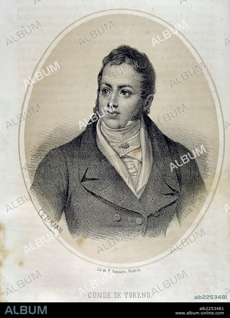 TORENO , CONDE DE. FRANCISCO QUEIPO DE LLANO. POLITICO E HISTORIADOR ESPAÑOL. OVIEDO 1786 - 1843. GRABADO RETRATO DE N. GONZALEZ.