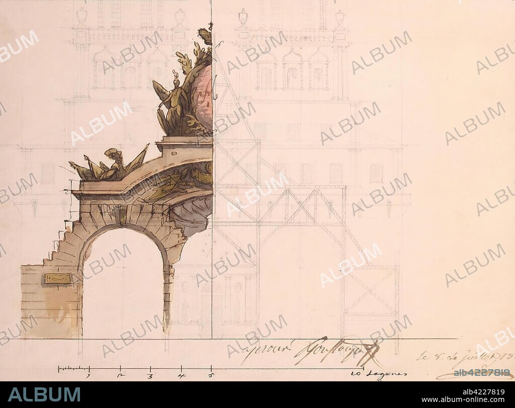 PIETRO DI GOTTARDO GONZAGA. 'Design of the Decoration for the Resurrection Gate with the Iberian Chapel in Moscow on the Occasion of the Coronation of Alexander I'. Series of designs "Triumphal Arches Commemorating the Coronation Ceremonies". Italy-Russia, 1801. Dimensions: 29,2x40,8 cm.