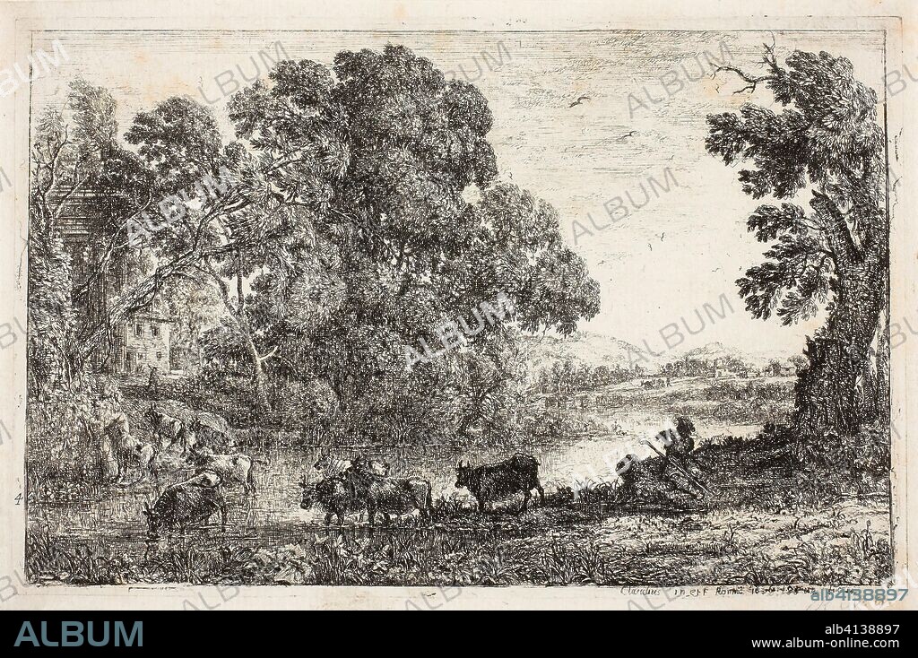 The Cowherd. Claude Lorrain; French, 1600-1682. Date: 1636. Dimensions: 125 × 194 mm (image); 130 × 120 mm (plate); 139 × 209 mm (sheet). Etching on ivory laid paper. Origin: France.