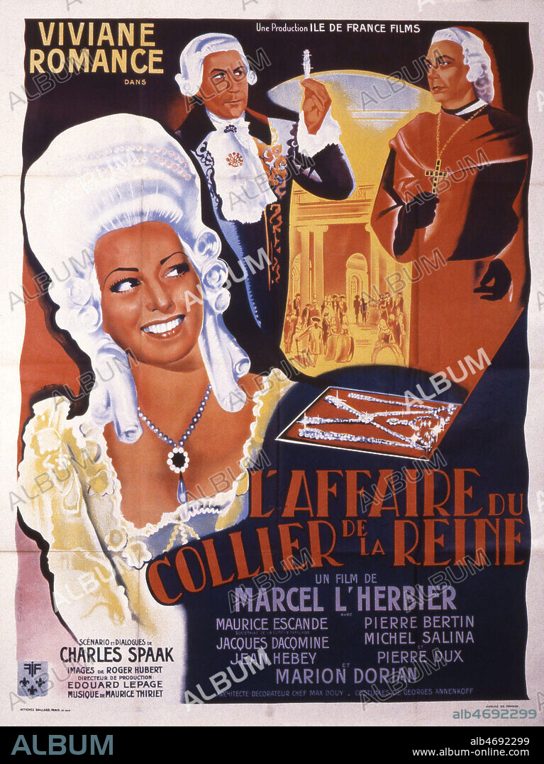 'L'affaire du collier de la reine' Affiche du film illustree par CINART realise en 1945 par Marcel L'HERBIER (1890-1979) avec Viviane ROMANCE (1912-1991), Marion DORIAN, Maurice ESCANDE (1892-1973), Pierre DUX (1908-1990). Credit : Coll. Perron/KHARBINE-TAPABOR.