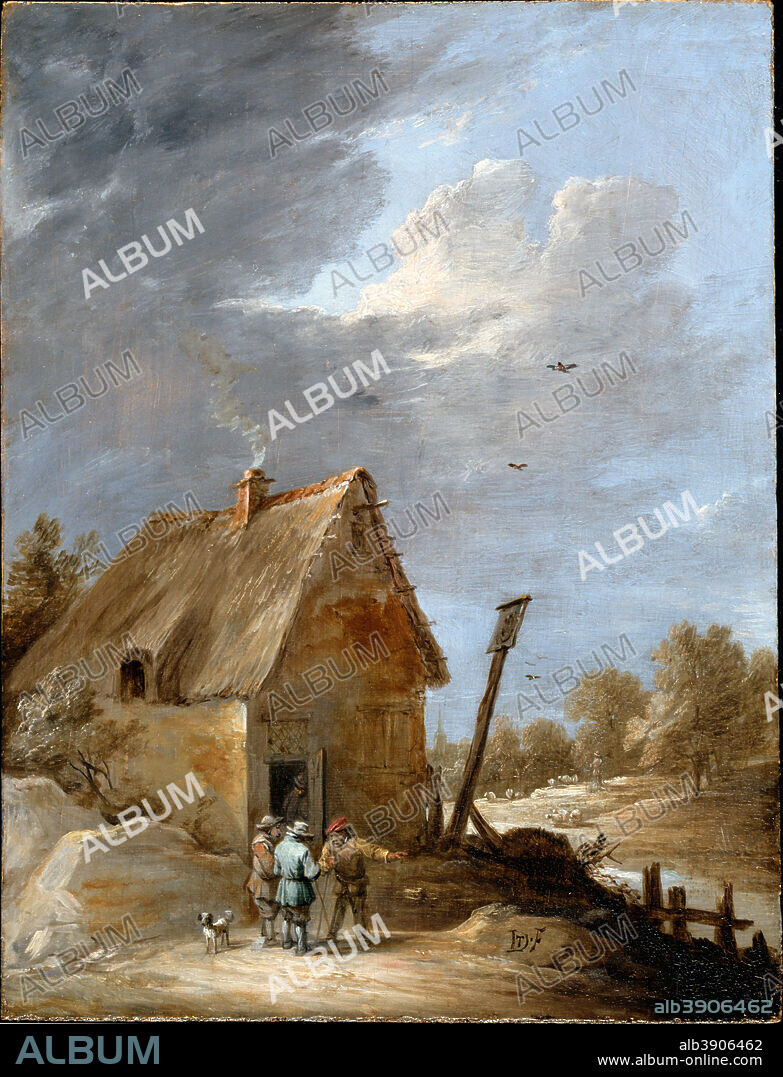 DAVID TENIERS THE YOUNGER. A Road near a Cottage. Date/Period: Before 1690. Painting. Oil on panel Oil. Height: 220 mm (8.66 in); Width: 166 mm (6.53 in).