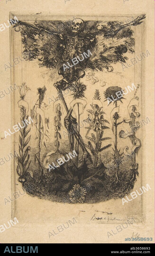 Frontispiece for "Les Fleurs du Mal". Artist: Félix Bracquemond (French, Paris 1833-1914 Sèvres). Author: Charles Baudelaire (French, Paris 1821-1867 Paris). Dimensions: Sheet: 10 3/8 × 7 1/16 in. (26.4 × 18 cm)
Plate: 6 3/4 × 4 1/4 in. (17.1 × 10.8 cm). Date: 1857.