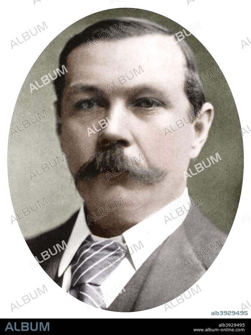 Arthur Conan Doyle, Scottish writer, c1900. Conan Doyle (1859-1930) was the creator of Sherlock Holmes and of Brigadier Gerard. (Colorised black and white print).
