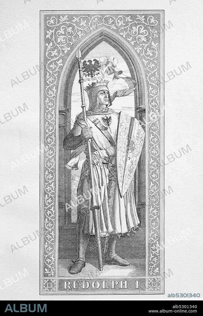 Rudolf I. (* 1 May 1218- 15 July 1291) was as Rudolf IV from about 1240 Graf von Habsburg and from 1273 to 1291, the first Roman-German king from the House of Habsburg.  /  Rudolf I. (* 1. Mai 1218- 15. Juli 1291) war als Rudolf IV. ab etwa 1240 Graf von Habsburg und von 1273 bis 1291 der erste roemisch-deutsche Koenig aus dem Geschlecht der Habsburger, historical, digital improved reproduction of an original from the 19th century / digitale Reproduktion einer Originalvorlage aus dem 19. Jahrhundert'.