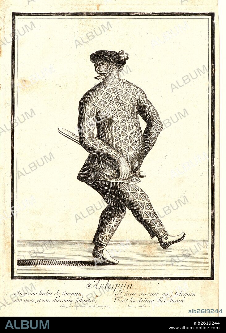 Nicolas Bonnart (French, 1636 - 1718). L'Arlequin, ca. 1680-1690. From Five Characters from the Commedia dell'Arte. Etching on laid paper. Plate: 263 mm x 186 mm (10.35 in. x 7.32 in.) (dimensions are approximate).