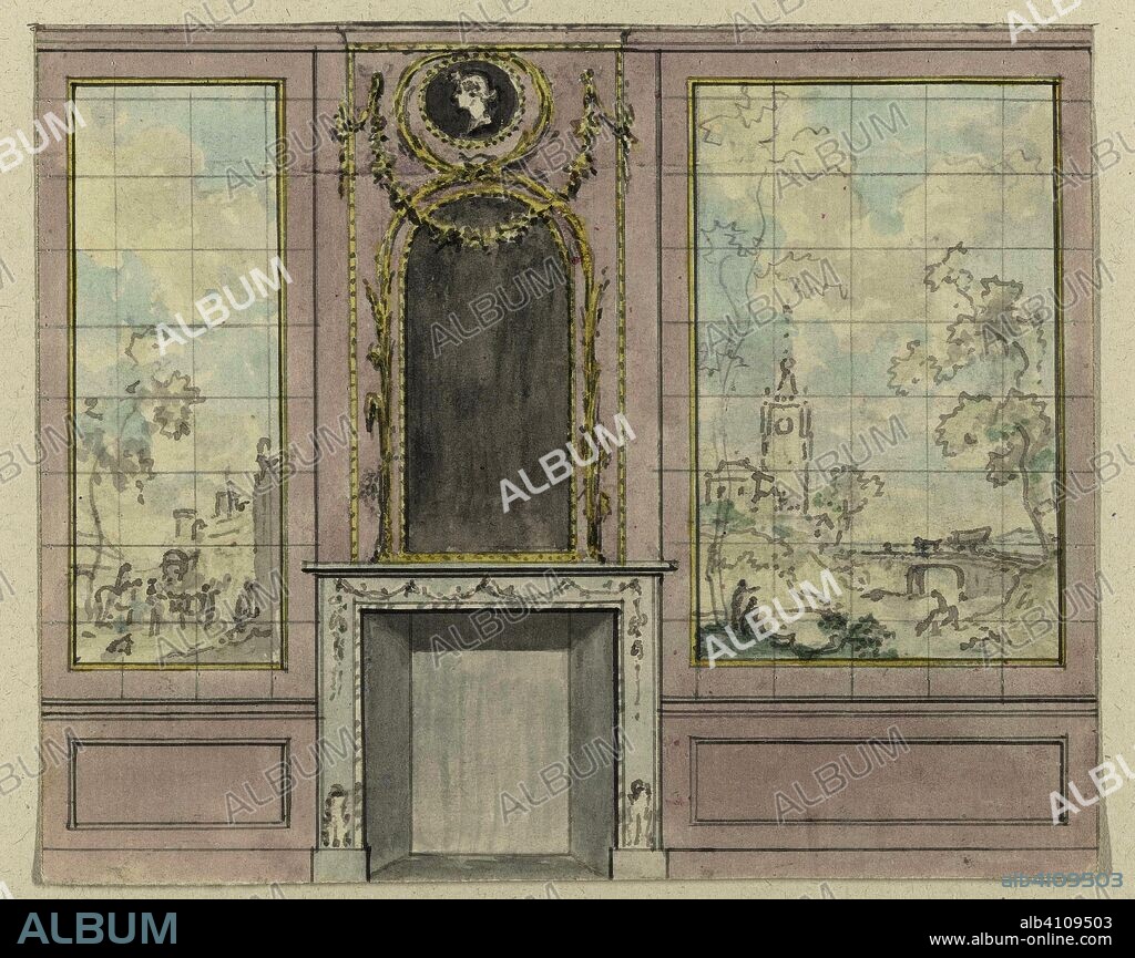 Design for a wall painting for Gerrit Duijm. Draughtsman: Jurriaan Andriessen. Dating: c. 1783. Measurements: h 117 mm × w 144 mm; h 79 mm × w 28 mm × w 49 mm.
