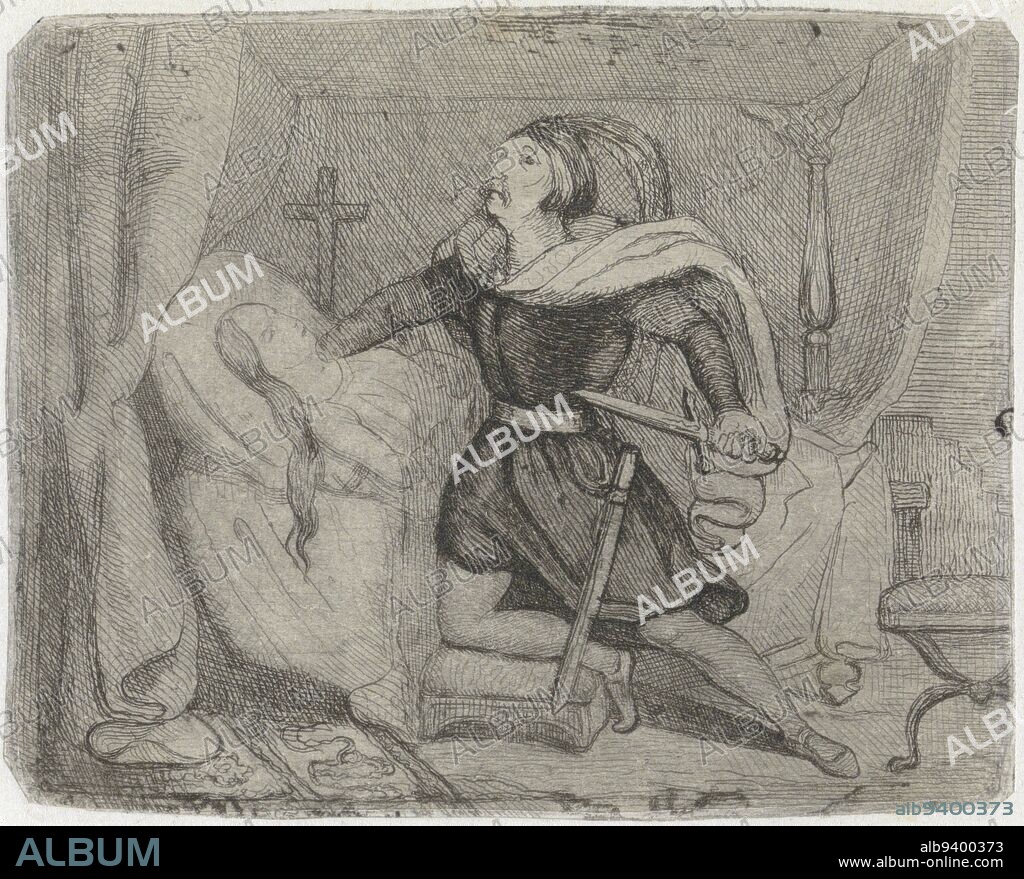 Romeo and Juliet, Arnoud Schaepkens, 1831 - 1904, print maker: Arnoud Schaepkens, 1831 - 1904, paper, etching, h 65 mm × w 80 mm.