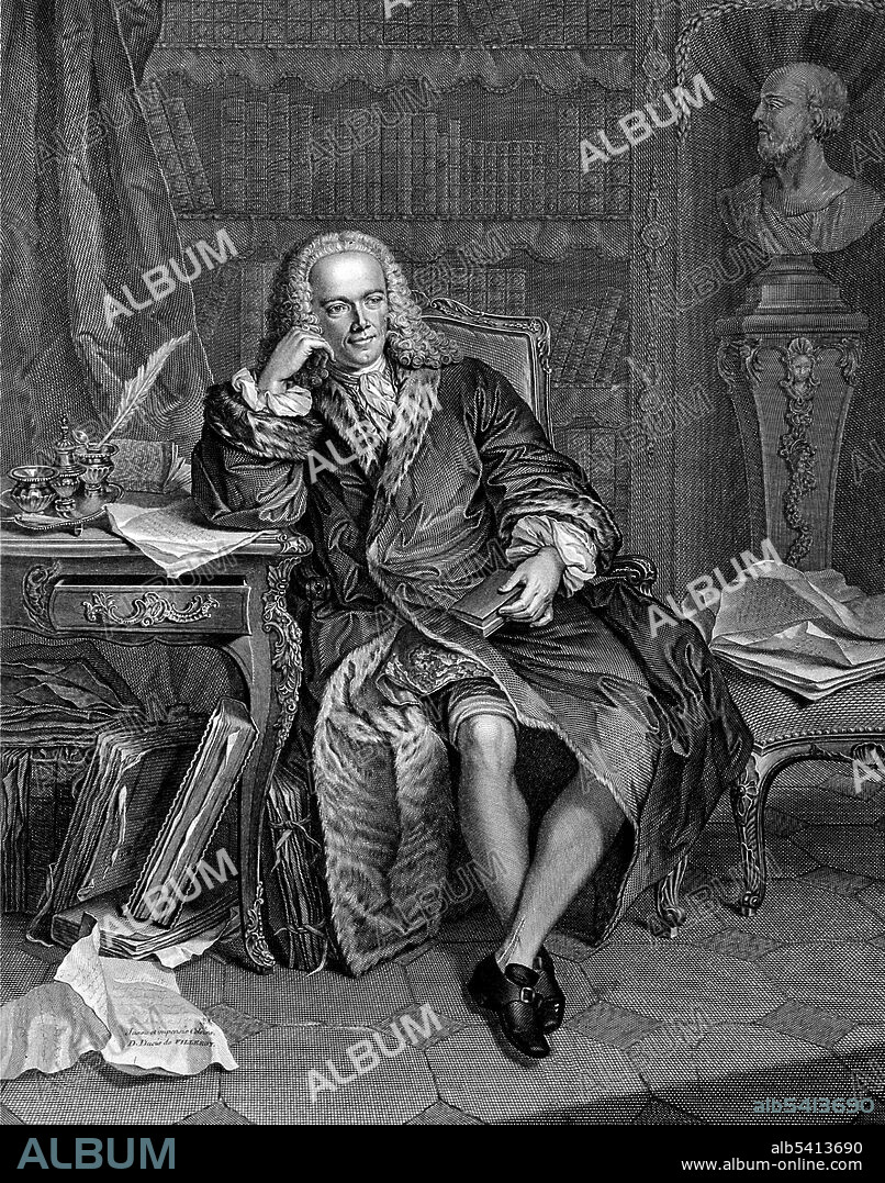 Francois Quesnay (June 4, 1694 - December 16, 1774) was a French economist and physician. He studied medicine in Paris, and became physician to King Louis XV of France. From the late 1740s he began to devote more time to the study of economics, gathering around him a group of leading economic thinkers (the Physiocrates). He published the "Tableau économique" (Economic Table) in 1758, which provided the foundations of the ideas of the Physiocrats. This was perhaps the first work attempting to describe the workings of the economy in an analytical way, and as such can be viewed as one of the first important contributions to economic thought. His Le Despotisme de la Chine, written in 1767, describes Chinese politics and society, and his own political support for constitutional Oriental despotism. He died in 1774 at the age of 80. Line engraving by J. G. Wille, 1747, after J. Chevallier, 1745.