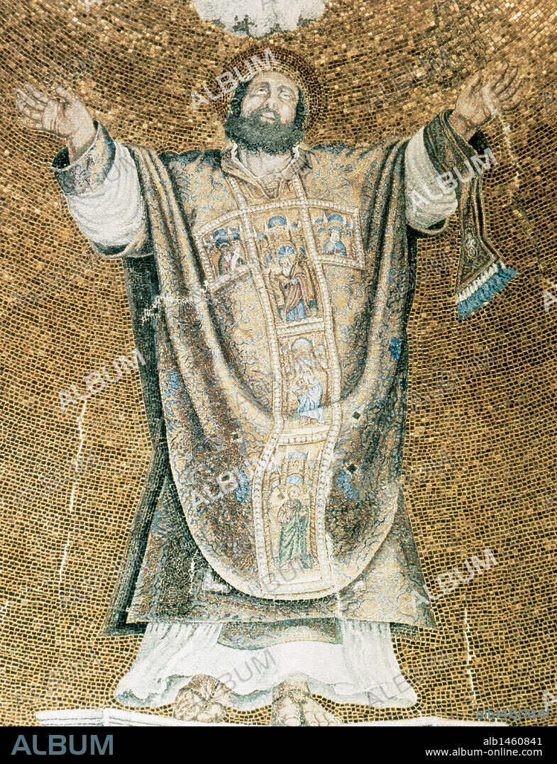 ARTE BIZANTINO. ITALIA. "SAN MARCOS EN EXTASIS". Mosaico del atrio de la Basílica de San Marcos de Venecia, datado entre los siglos XII y XIII, de patente tradición bizantina.