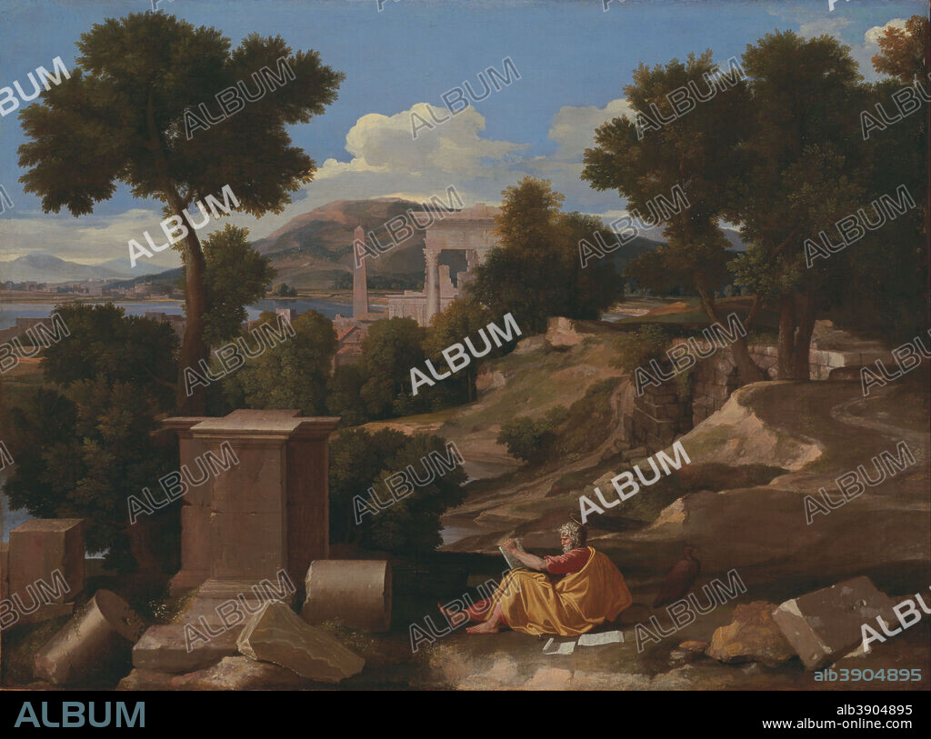 NICOLAS POUSSIN. Landscape with Saint John on Patmos. Date/Period: 1640. Painting. Oil on canvas Oil on canvas. Height: 1,003 mm (39.48 in); Width: 1,364 mm (53.70 in).