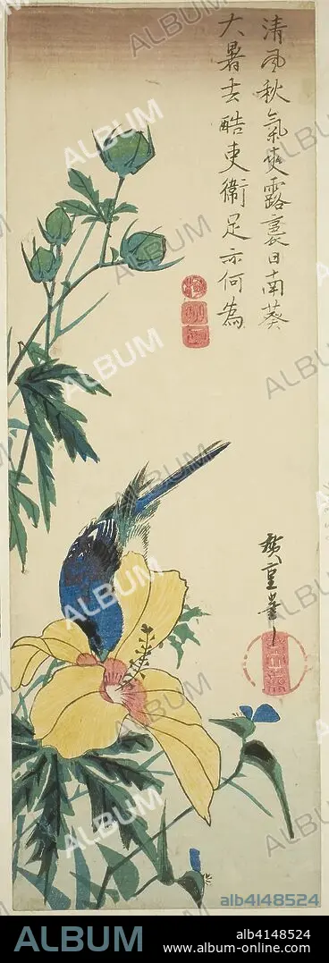 Blue bird and hibiscus. Utagawa Hiroshige ?? ??; Japanese, 1797