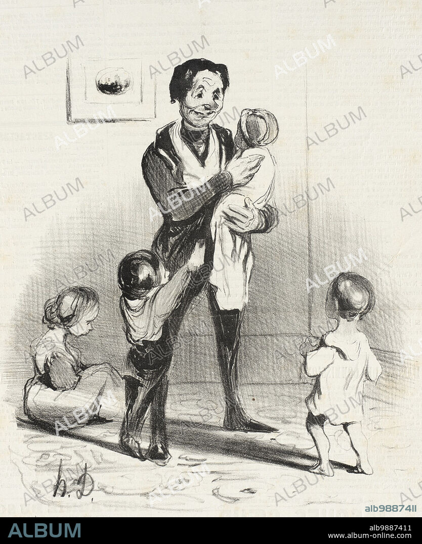 HONORÉ DAUMIER. Eh, eh ! petit gredin, vous en ferez.., 1840. 'Eh, eh ! petit gredin, vous en ferez aussi des moutards, vous avez dèja des yeux scélérat. Vous serez comme votre père'. Father: 'Eh eh ! little rascal, you will also have some brats, you already have a scoundrel's eyes. You will be just like your father'. Series: Moeurs conjugales, 26; Periodical: Le Charivari, 5 July 1840.