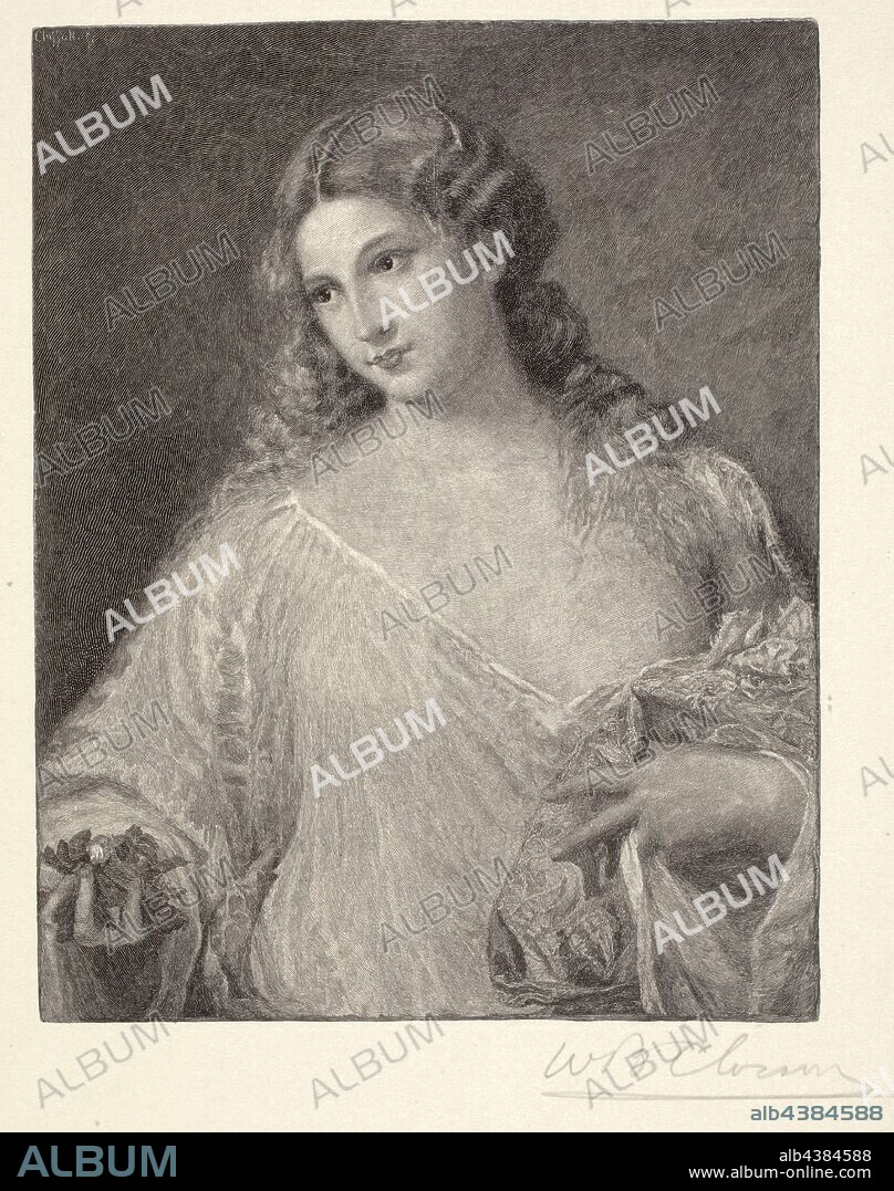 Flora, William Baxter Palmer Closson (American), After Titian (Italian, about 1487-1576), 19th century, wood engraving, 6-11/16 x 5-1/4 in. (image) 15-1/8 x 12 in. (sheet), Signed in pencil, below image, l.l.: W.B. Closson.