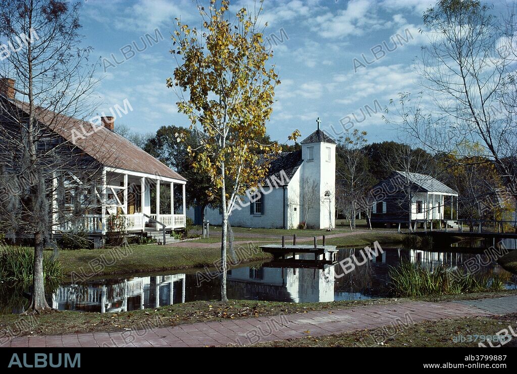 View of historic Acadian Village, a reconstructed 19th century Cajun village in Lafayette, Louisiana.