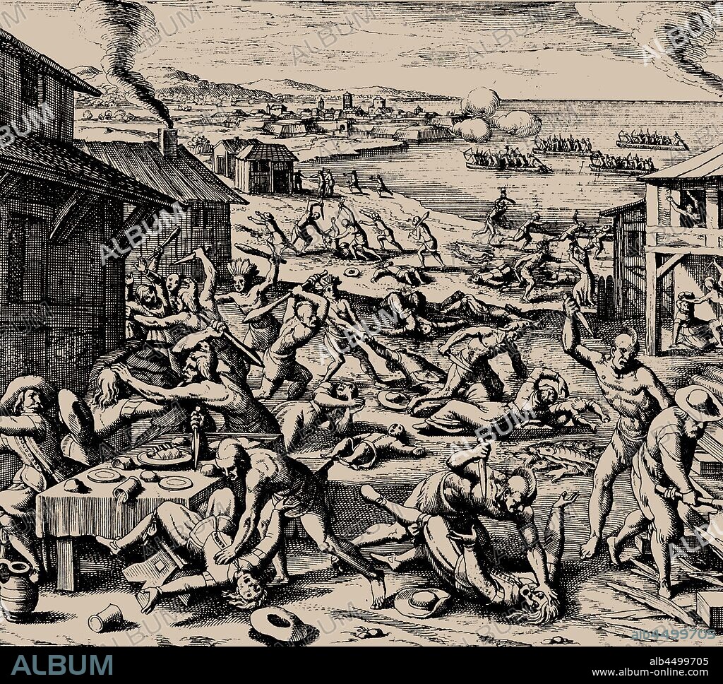 MERIAN, MATTHäUS, THE ELDER. Powhatan attack on 22 March 1622.