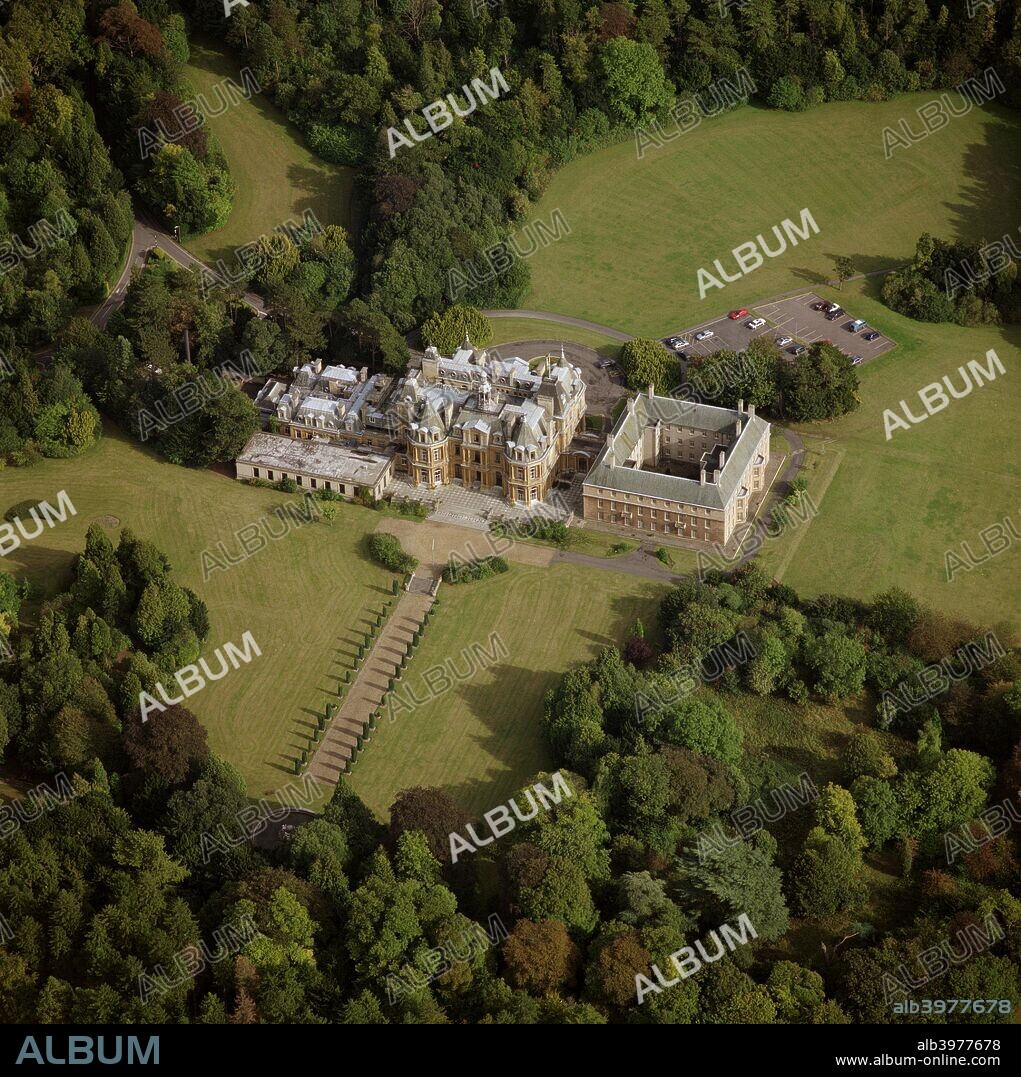 Halton House, Halton, Buckinghamshire, 2000. An aerial view of Halton House, which is set in extensive grounds. The house was built in 1881-1884 by William Cubitt & Company for Alfed de Rothschild. It is in the 'French chateau' style. It was later bought and extended by the RAF.