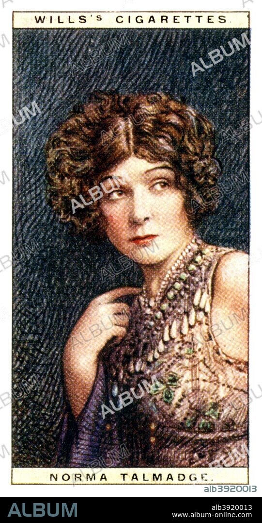 Norma Talmadge (1893-1957), American actress, 1928. Talmadge was one of the greatest film stars of the silent era. A major box office draw for more than a decade, her career reached a peak in the early 1920s, when she ranked among the most popular idols of the American screen. Number 24 (of 25) in the second set of WD & HO Wills' Cigarette Cards entitled Cinema Stars (1928).