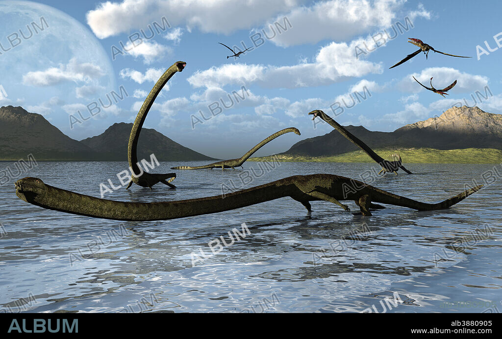 Tanystropheus are reptiles of the Triassic period that grew up to six meters long. They are carnivorous by nature, feeding upon fish, insects & smaller reptiles.
