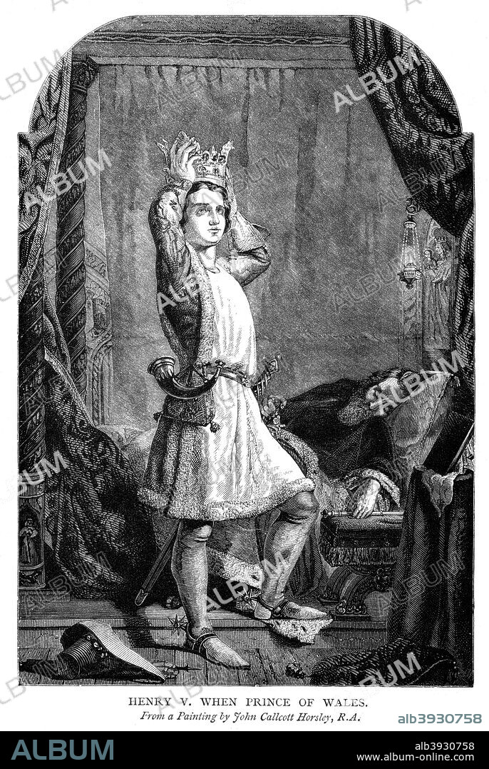 King Henry V (1387-1422) when he was the Prince of Wales. Henry V reigned as King of England from 1413 to 1422. He was son of Henry of Bolingbroke, later Henry IV, and Mary de Bohun, who died before Bolingbroke became king. He is popularly regarded as one of England's greatest kings, primarily because of his exploits in war against the French, beginning with his victory at Agincourt in 1415.