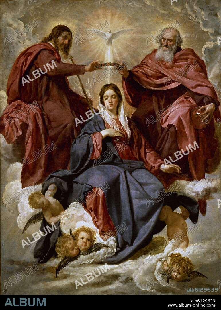 DIEGO VELAZQUEZ (1599-1660). LA CORONACION DE LA VIRGEN - 1641/1642 - O/L - 176x124 - NP 1168 - BARROCO ESPAÑOL.