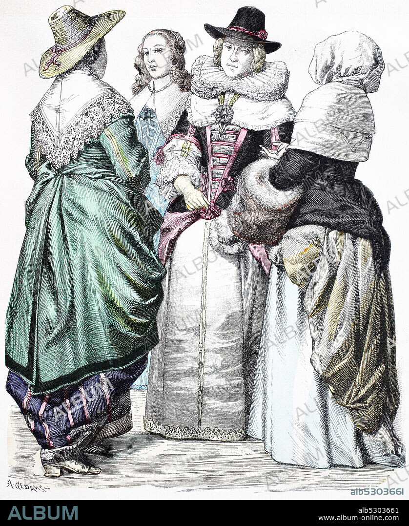 National costume, clothes, history of the costumes, civil woman, lord's mayor's wife and matron, in 1640, national costumes from England, 17th century, Volkstracht, Kleidung, Geschichte der Kostüme, Bürgersfrau, Lord-Mayors-Gattin und Matrone, 1640, Trachten aus England, 17. Jahrhundert.