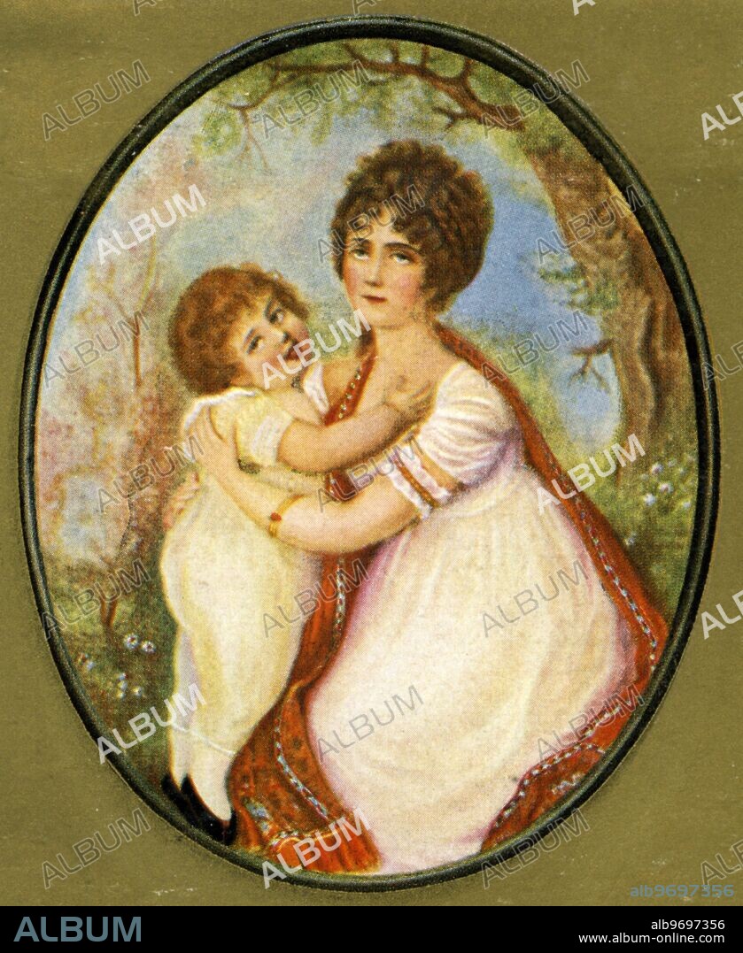 Karoline , Queen of Bayern (1776-1841) and her son Maximilian (1800-1803). Frederica Caroline Wilhelmina (German: Friederike Karoline Wilhelmine) of Baden was the eldest daughter and child of Charles Louis, Hereditary Prince of Baden and his wife, Amalie of Hesse-Darmstadt. From a miniature of Desvernois 1803. ©TopFoto.