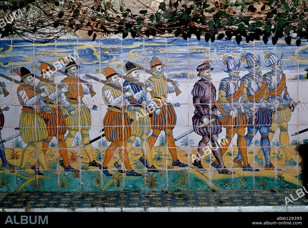 SOLDADOS EN UN FRISO DE AZULEJOS - SIGLO XVI.