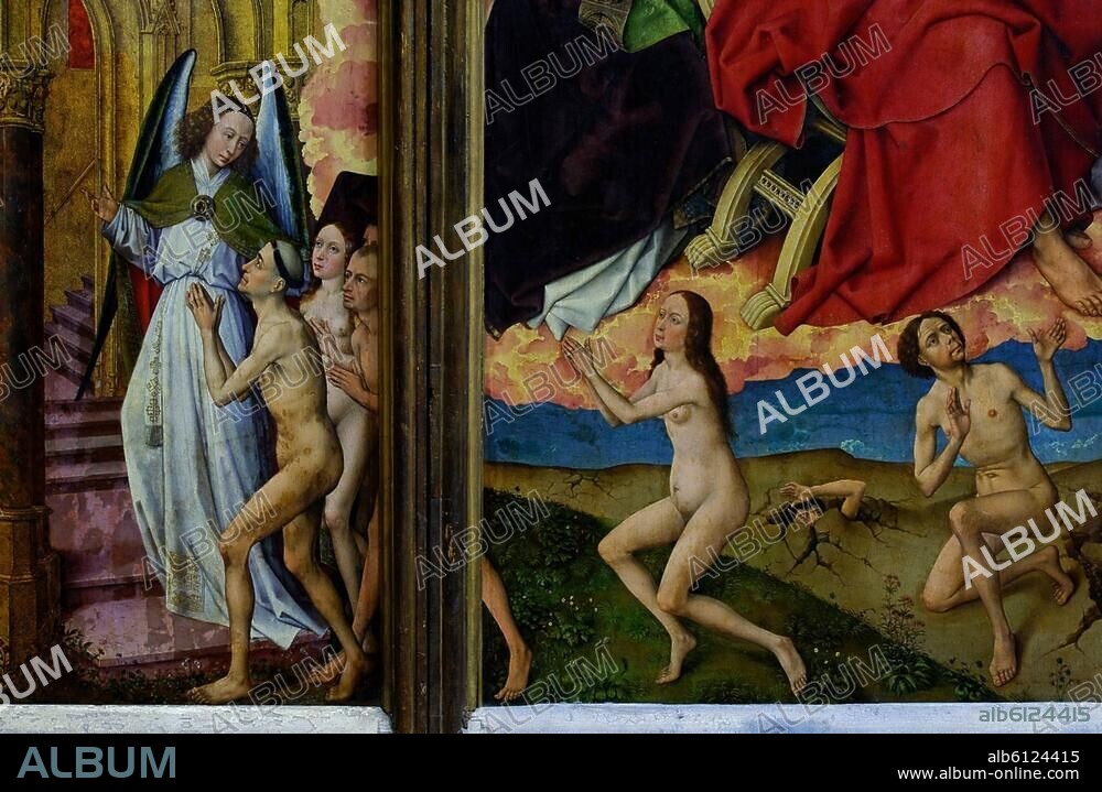 Weyden, Rogier van der; 1399/1400-1464. "Das jüngste Gericht", um 1449/51. Ausschnitt: Selige vor der Paradiespforte. Linke Seitenflügel. Öl auf Holz. Beaune, Hôtel-Dieu.