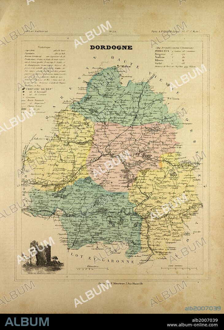 MAP OF DORDOGNE, FRANCE.