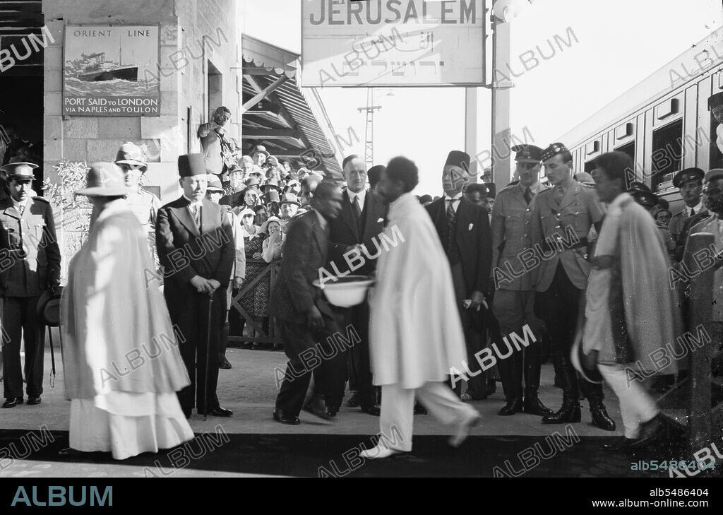 Haile Selassie group at Jerusalem railroad station ca. between 1920 and 1946.
