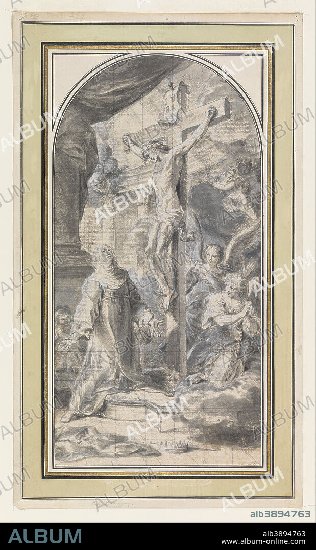 SEBASTIANO CONCA. Design Depicting a Vision of the Crucifixion. Date/Period: Ca. 1730. Drawing. Black chalk, brush and gray wash, white gouache, squared in black chalk.