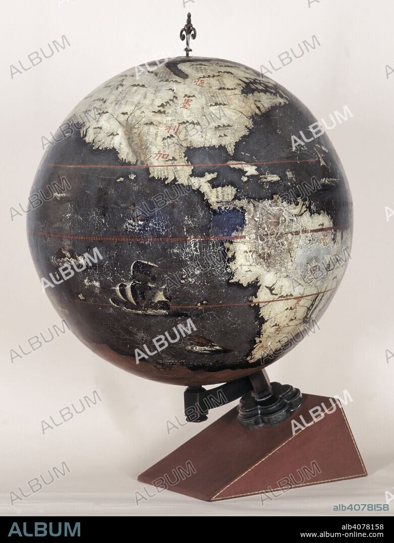 Chinese Terrestrial Globe. [Chinese Terrestrial Globe, with explanation signe. Peking, [1623]. Chinese terrestrial globe. 592mm in diameter, painted in lacquer on wood. Fitted on to modern wooden stand.  Image taken from [Chinese Terrestrial Globe, with explanation signed by Yang Ma-no and Lung Hua-min, i.e. Manuel Dias, S.J., and Nicolo Longobardi, S.J.].  Originally published/produced in Peking, [1623]. . Source: Maps.G.35,. Language: Chinese.