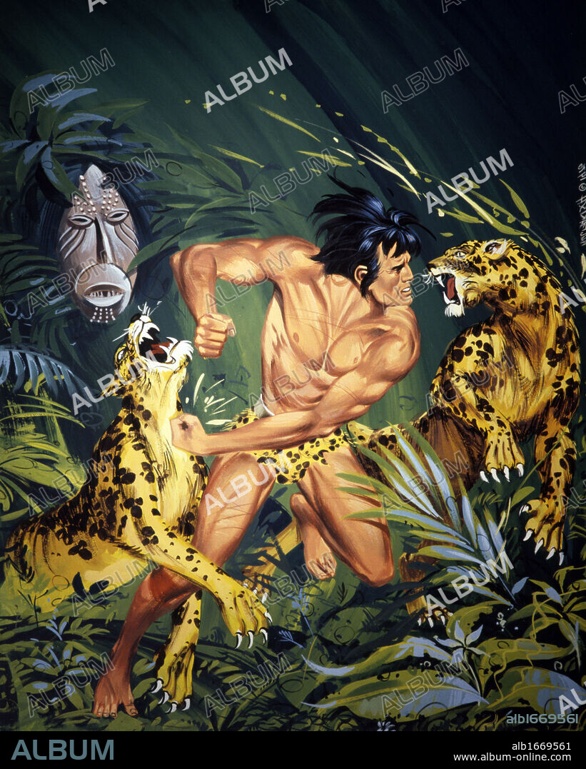 Tarzan fighting with leopards.