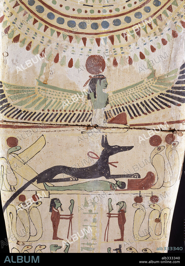 Sarcófago egipcio policromado, detalle. Época Saita, aprox. 550 a.C.