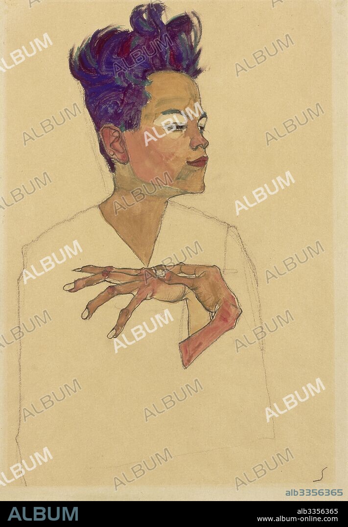 EGON SCHIELE. Self-Portrait with Hands on Chest.