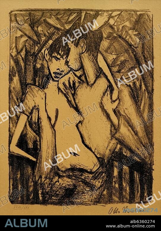 Mueller, Otto 1874-1930. "Zigeunerpaar (Zigeuner, Liebespaar II) ", 1921. (Aus der Mappe: Otto Mueller, Zehn Lithographien, verlegt bei I.B. Neumann, Berlin 1922). Lithographie, 39,2 × 28,8 cm. Berlin, Sammlung Karsch.