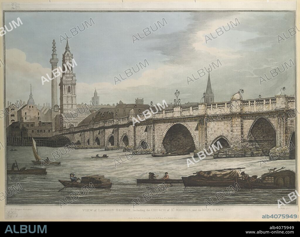 JOSEPH C STADLER and FARINGTON I. View of London Bridge, with the Monument and Church of St Magnus. The West side of London Bridge. The East side of London Bridge. Sutton Nicholls fecit. An historical description of the great and admirable bridge in the City of London over the River Thames... Londres: Joseph Smith, 1724-1729. Source: Maps.K.Top.22.36.k. Language: English.