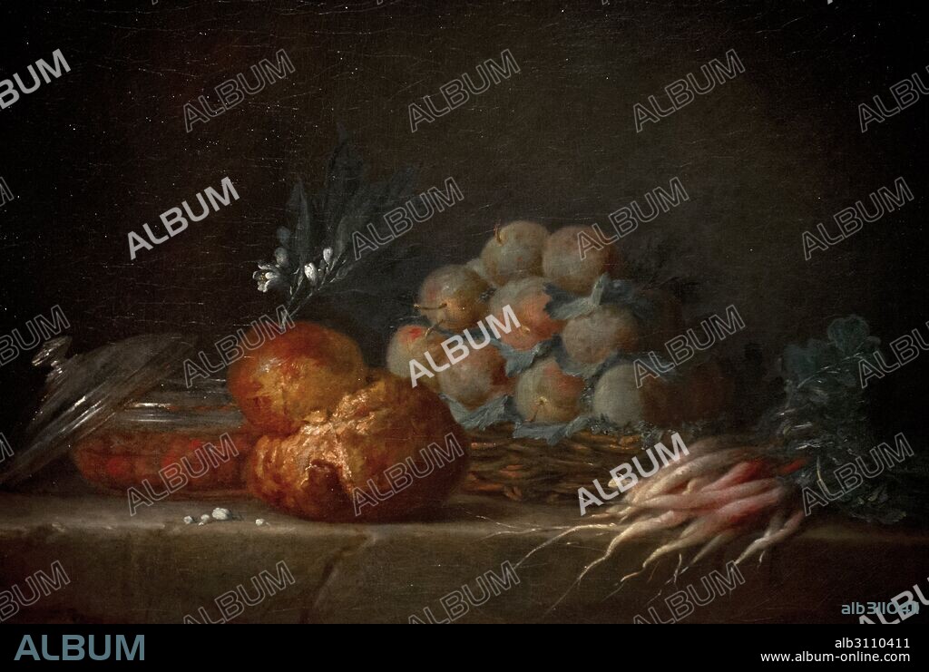 Anne Vallayer-Coster (1744-1818). French painter. Still life with Brioche, Fruit and Vegetables, 1775. National Museum. Stockholm. Sweden.