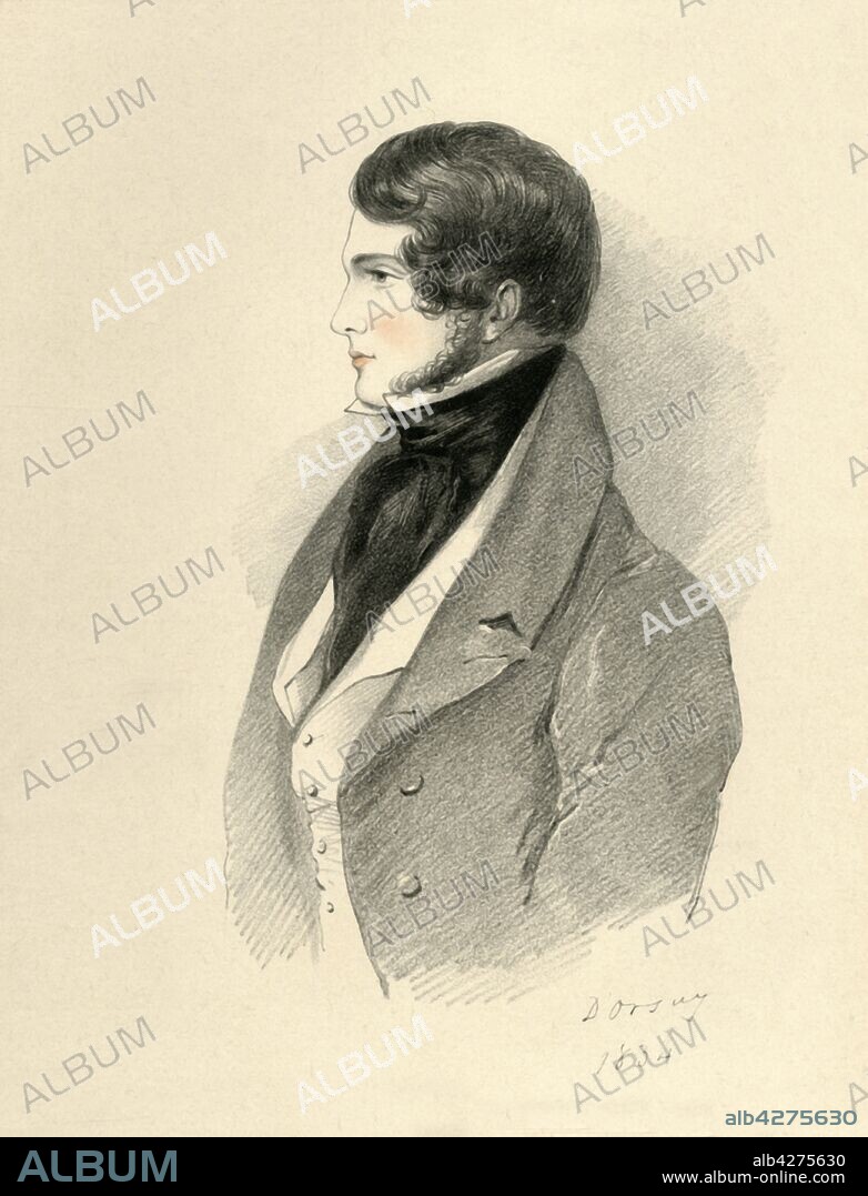 ALFRED D'ORSAY. 'William Little Gilmour Esquire', 1834. From "Portraits by Count D'Orsay", an album assembled by Lady Georgiana Codrington. [1850s].